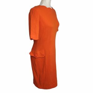 VINTAGE 90s dress orange mod‎ quilted scalloped hem sheath M